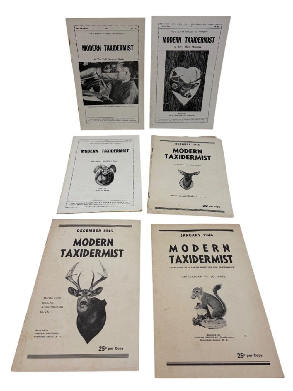 Vintage Modern Taxidermist Mag Lot 1943 1945 1946 WWII Hunting Ads Art